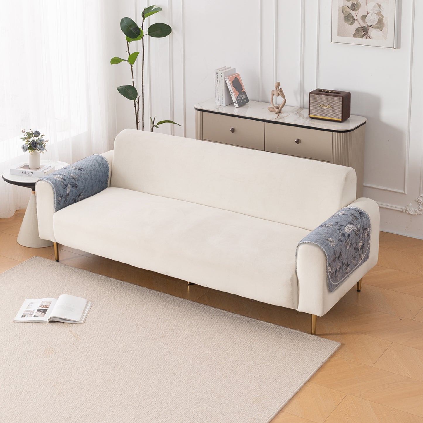HeavenHue Fleece Soft Touch Quilted Sofa Cover Set Washable Sofa Panel for Seat & Back - Frosted Petals
