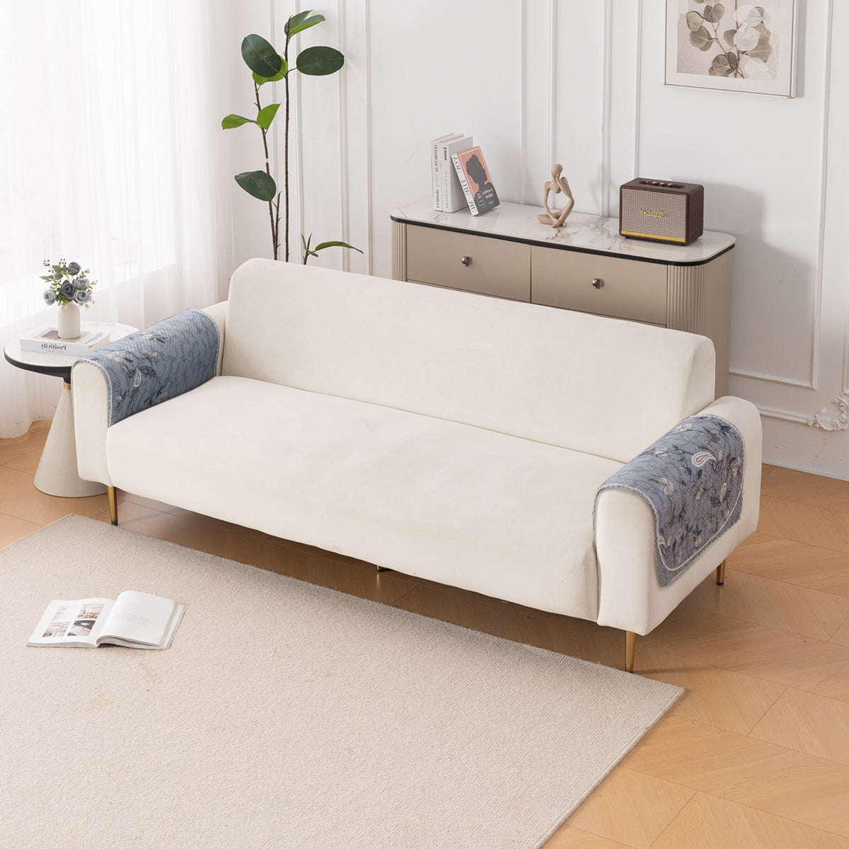 HeavenHue Fleece Soft Touch Quilted Sofa Cover Set Washable Sofa Panel for Seat & Back - Frosted Petals
