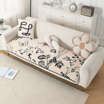 Luxury Plush Sherpa Anti-Slip Sofa Cover Mat, 'Noirea Series'| Butterfly Garden