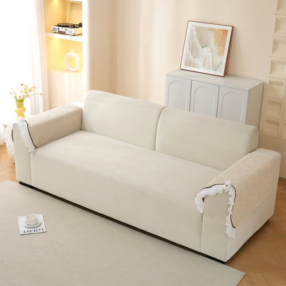 French Classic Frill Wavy Sofa Cover Mat with Curve & Lace - Champagne Beige
