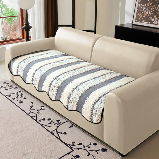 Luxury Wavy Plush Anti-Slip Sofa Cover Mats - Pewter Grey