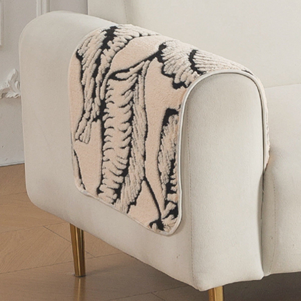 Luxury Plush Sherpa Anti-Slip Sofa Cover Mat, 'Noirea Series'| Botanical Leaf