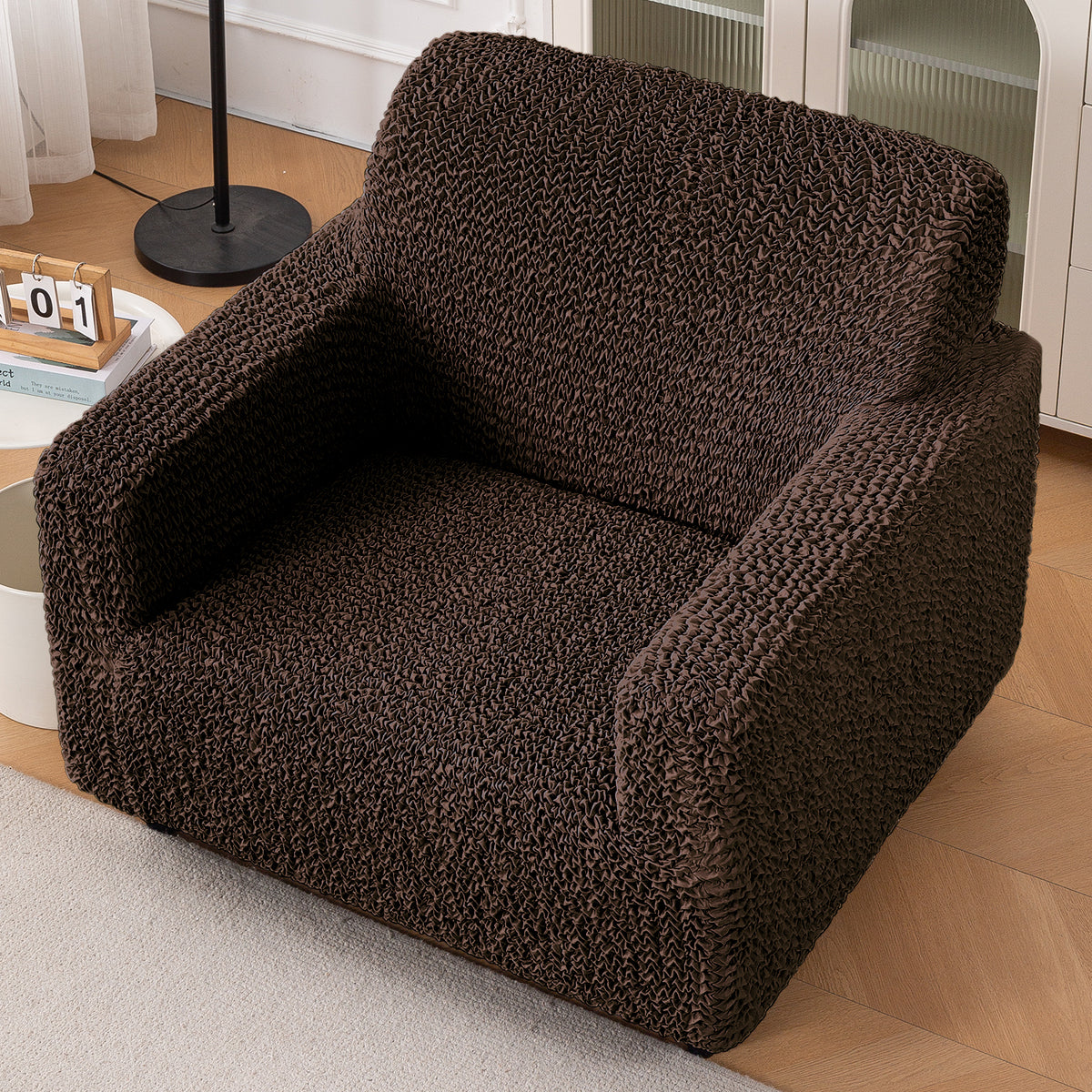 Italian Belissia Luxe Series' Super Stretchable Microfiber 1/2/3 Seater Sofa Cover, Chocolate Brown
