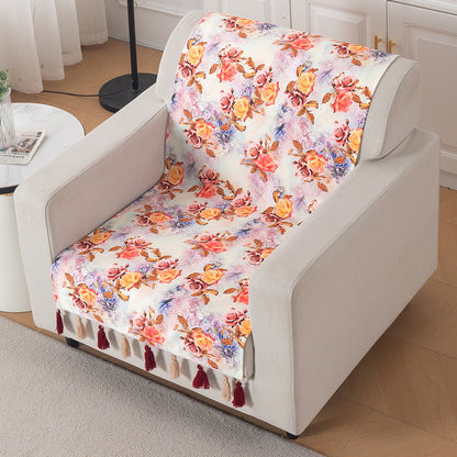 'Whispers of Nature' Series Holland Velvet Sofa Cover with Tassel, Vintage Rose Bloom