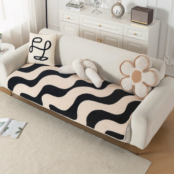 Luxury Plush Sherpa Anti-Slip Sofa Cover Mat, 'Noirea Series'| Wavy Stripe