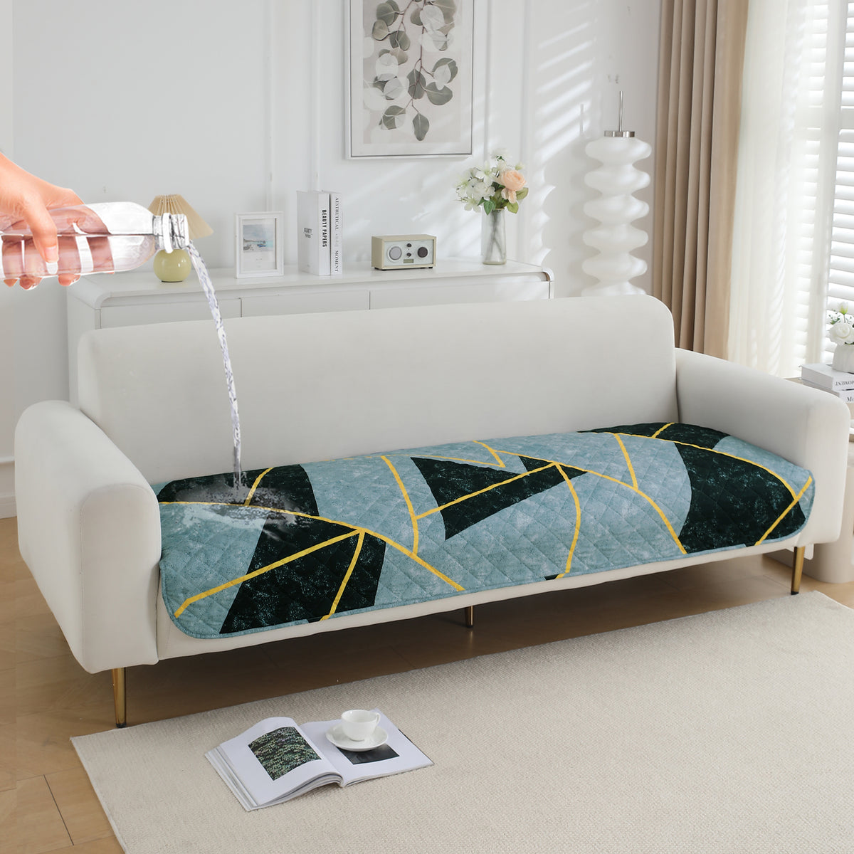Water Repellent + Waterproof Quilted Sofa Mats, Multicolor Abstract Geometry