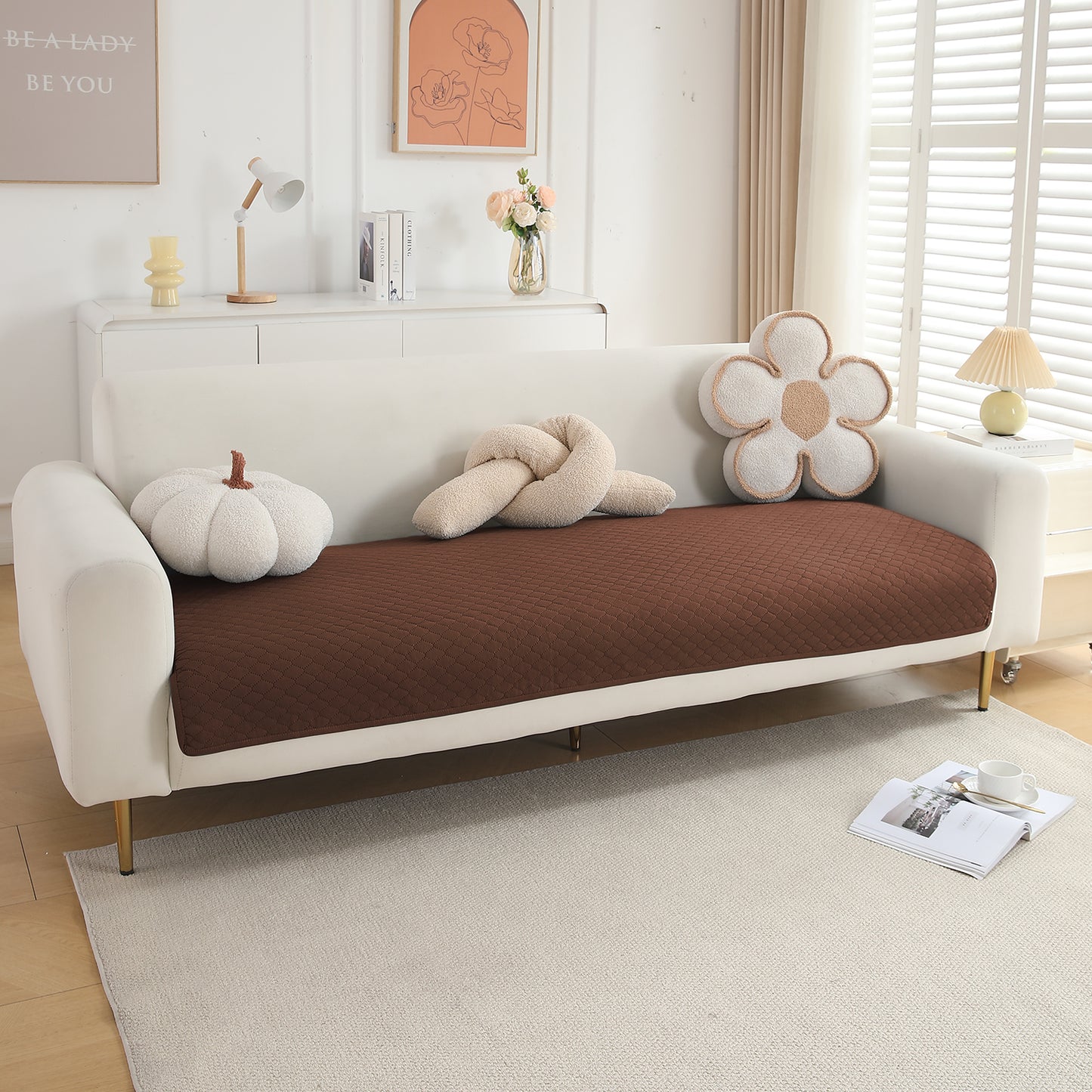 Quilted Sofa Cover Mat for 1/2/3 Seater Sofa, Dark Coffee