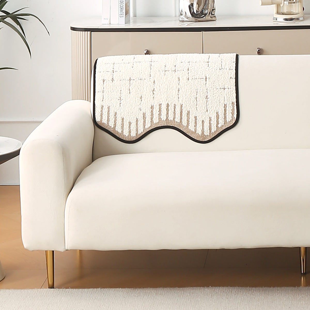 Premium Supple Soft Wavy Sofa Cover Mat, Cream Brown