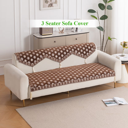 Heritage Weave Premium Jacquard Sofa Cover Set with Tassels - Russet Brown