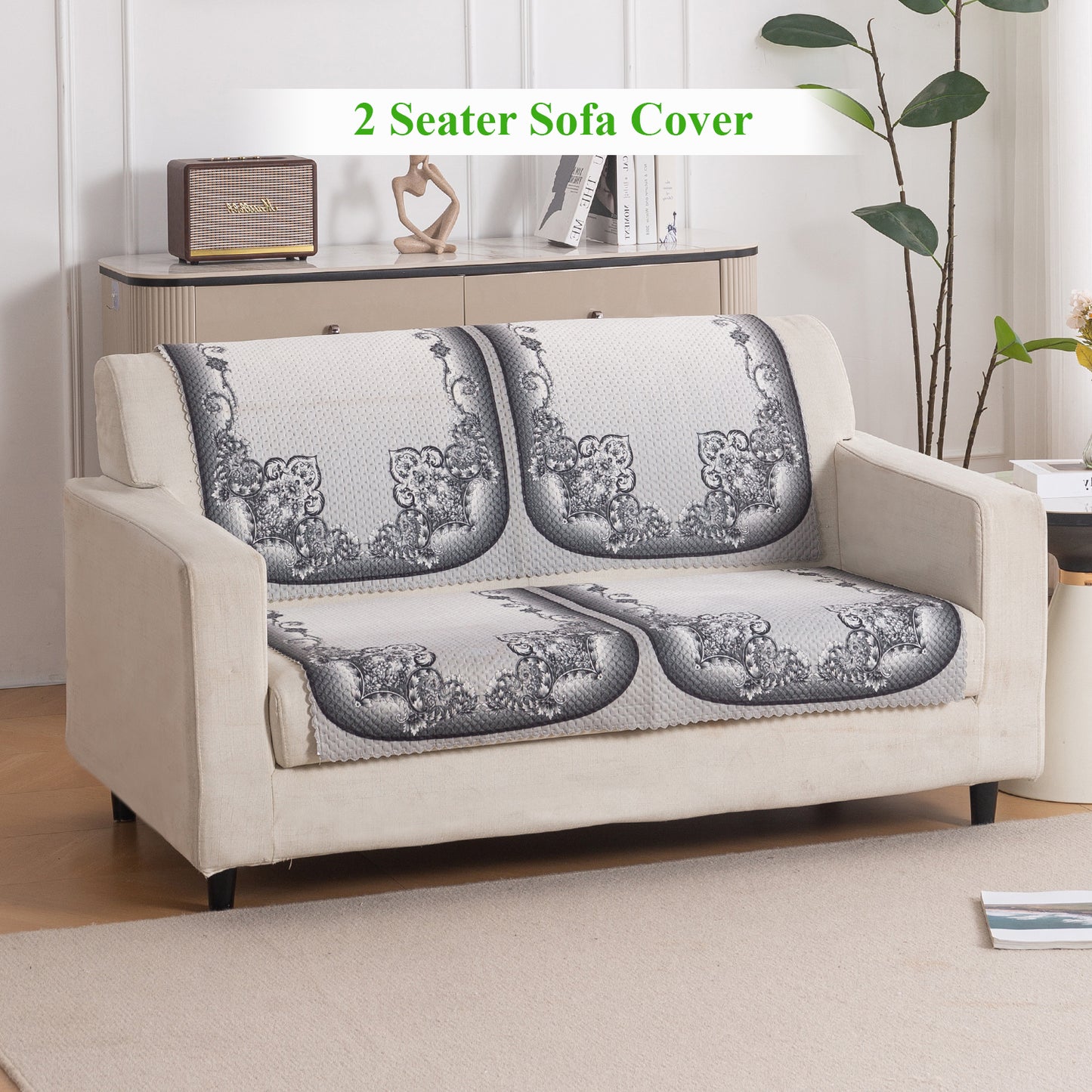 HeavenHue Fleece Soft Touch Quilted Sofa Cover Set Washable Sofa Panel for Seat & Back - Twilight Lace
