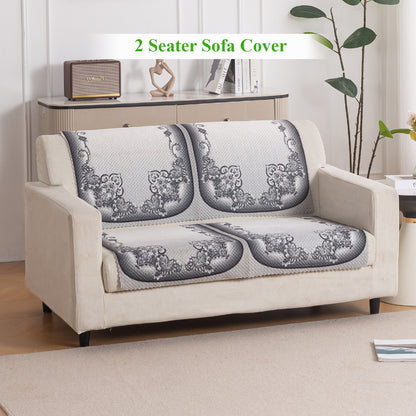 HeavenHue Fleece Soft Touch Quilted Sofa Cover Set Washable Sofa Panel for Seat & Back - Twilight Lace