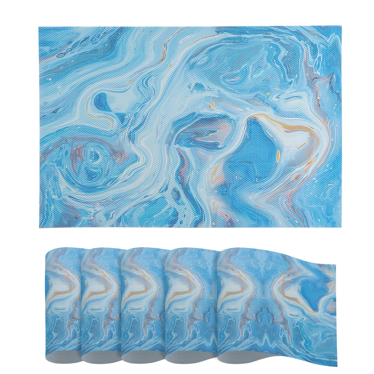 Marble Fusion PVC Mats for Dining Table, Aqua Swirl - Ocean Blue