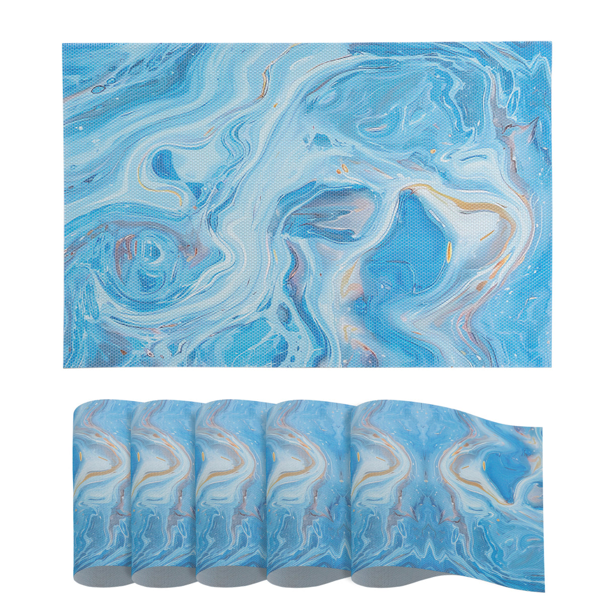 Marble Fusion PVC Mats for Dining Table, Aqua Swirl - Ocean Blue