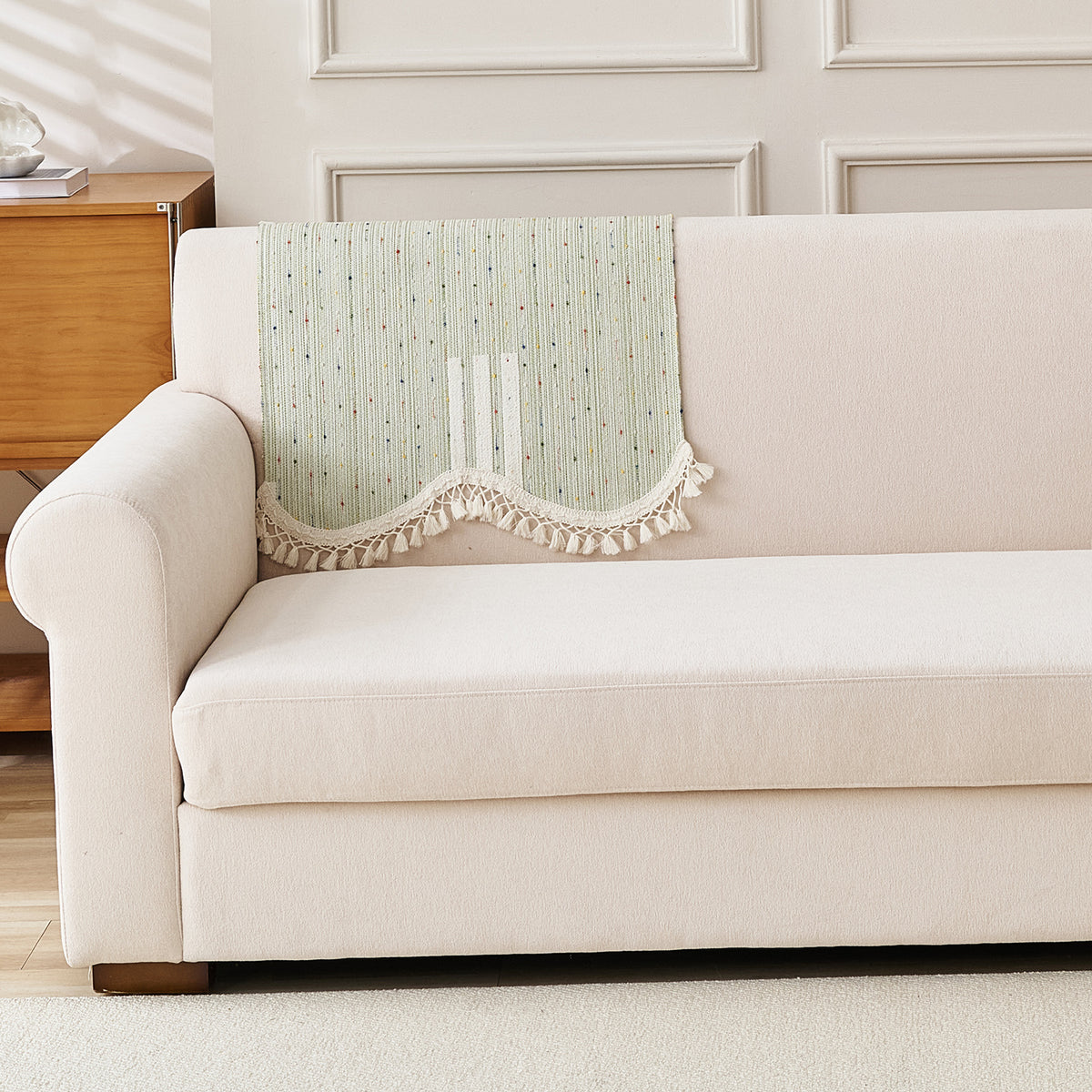 DreamWave Chenille with Tassels Sofa Cover Mat, Pistachio Green