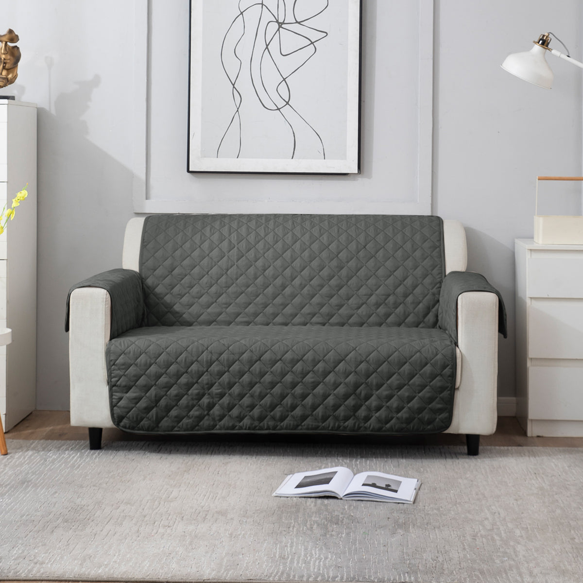 Anchor Grey quilted 2 seater sofa cover​ 