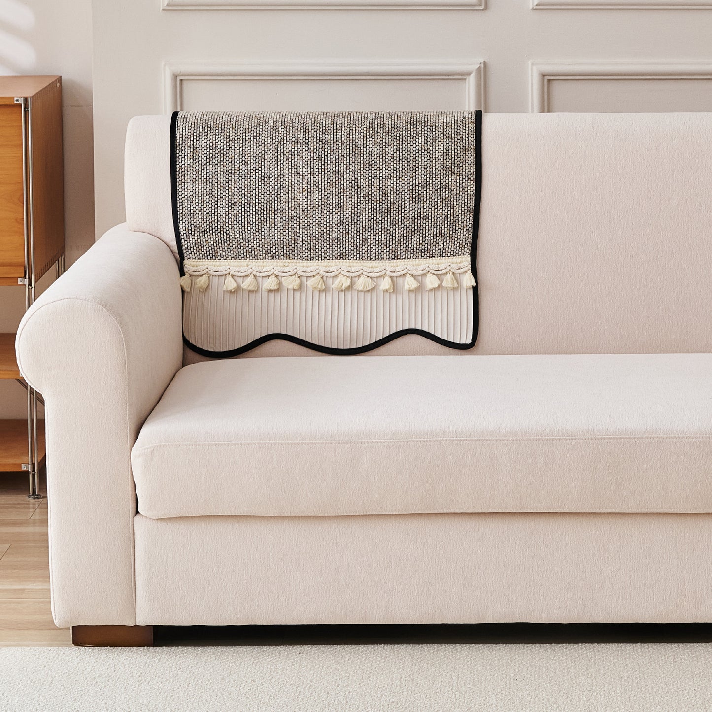 Thick Woven Weave Chenille Sofa Cover with Tassel|'Wavy Royale Series' Taupe Mist
