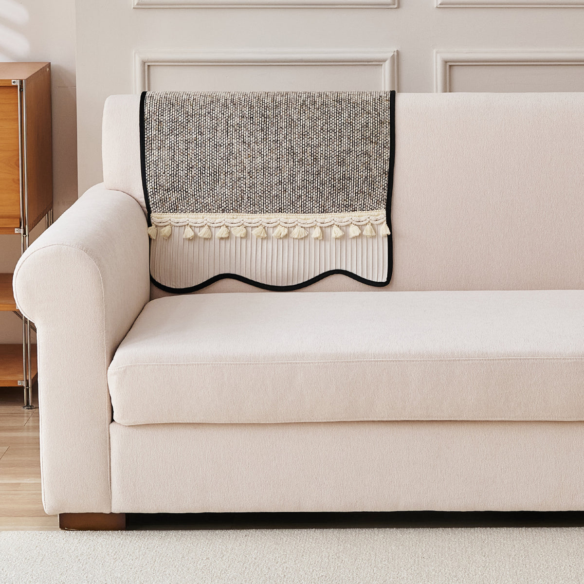 'Wavy Royale Series' Thick Woven Weave Chenille Sofa Cover with Tassel, Taupe Mist