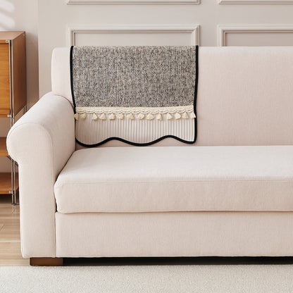 Thick Woven Weave Chenille Sofa Cover with Tassel|'Wavy Royale Series' Taupe Mist