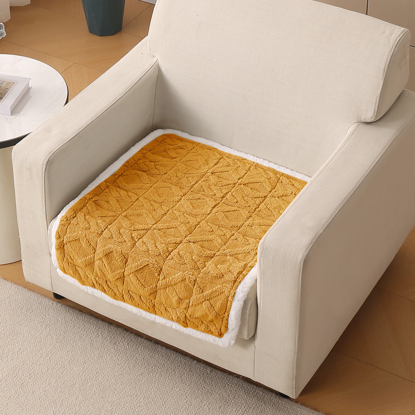 'Italian Caelora' Luxury Jacquard Plush Anti-Slip Sofa Cover Mat - Honey Yellow