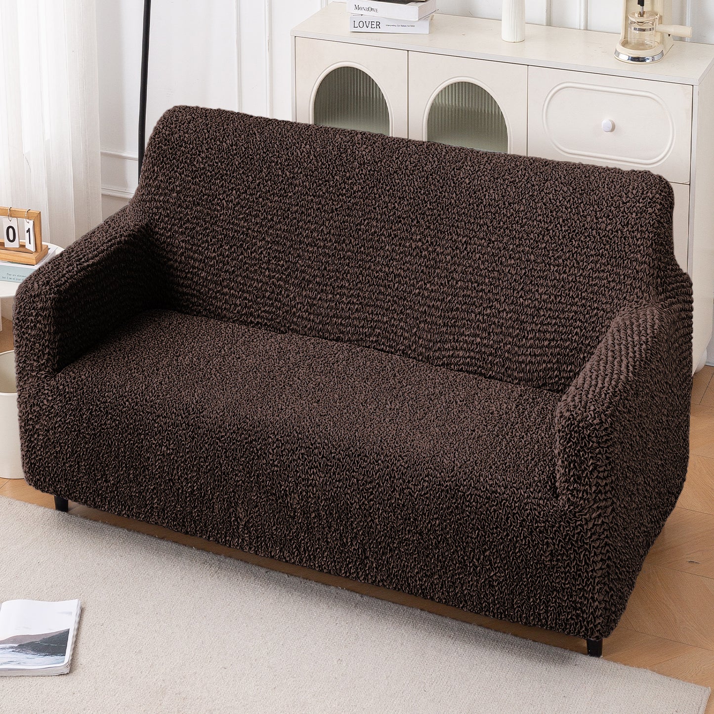 Italian Belissia Luxe Series' Super Stretchable Microfiber 1/2/3 Seater Sofa Cover, Chocolate Brown