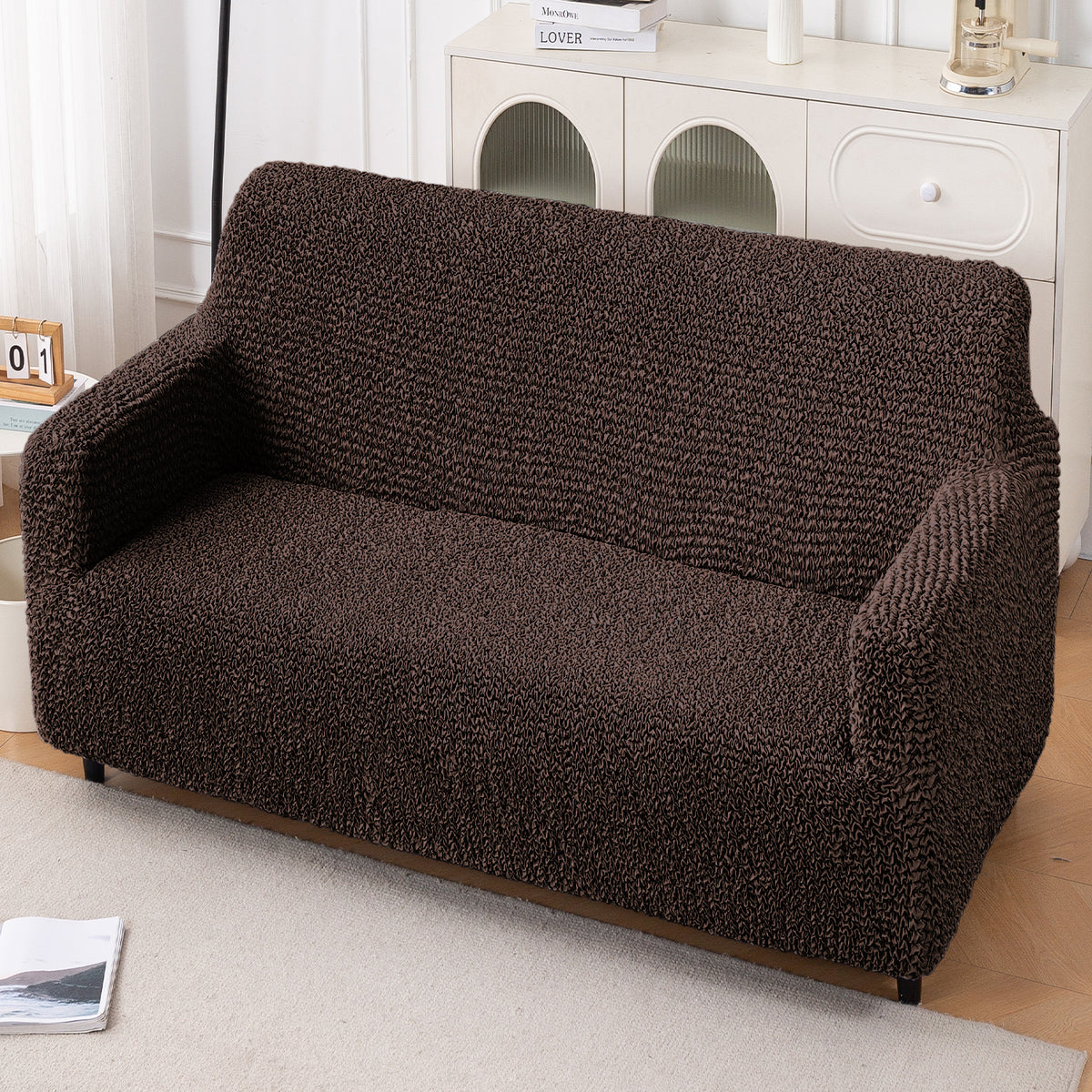 Italian Belissia Luxe Series' Super Stretchable Microfiber 1/2/3 Seater Sofa Cover, Chocolate Brown