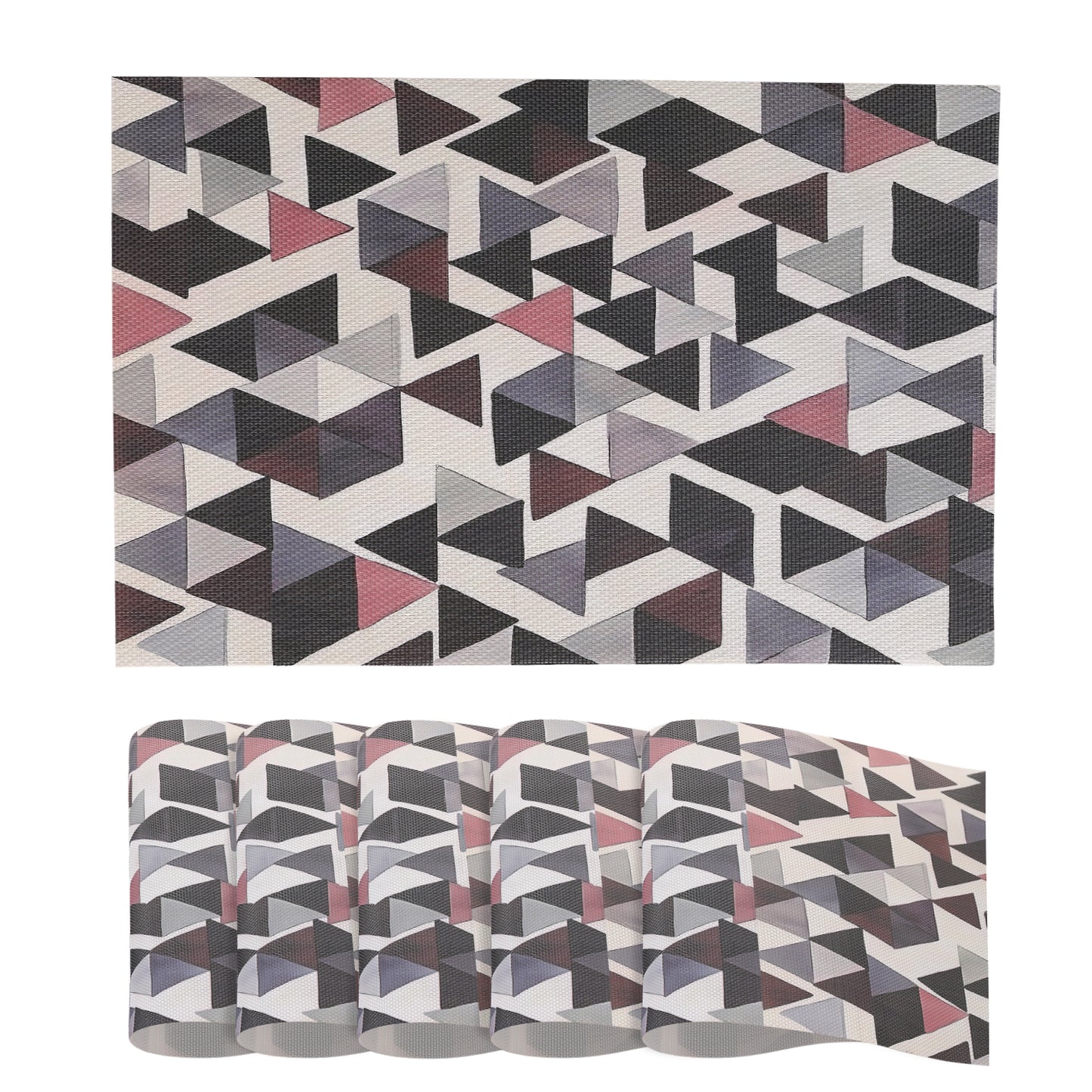 Color Splash PVC Mats for Dining Table, Triangular Mosaic - Burgundy Red