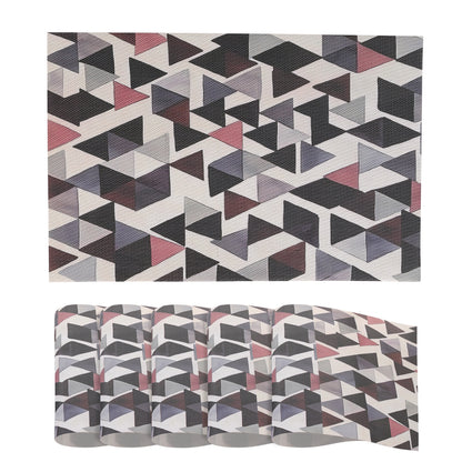 Color Splash PVC Mats for Dining Table, Triangular Mosaic - Burgundy Red