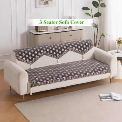 Heritage Weave Premium Jacquard Sofa Cover Set with Tassels - Graphite Grey