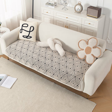 Luxury Plush Sherpa Anti-Slip Sofa Cover Mat, 'Noirea Series'| Geometric Diamond