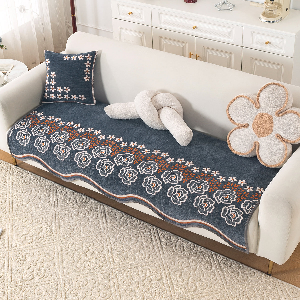 Serene Curves Sofa Cover Mat, Blossom Flower