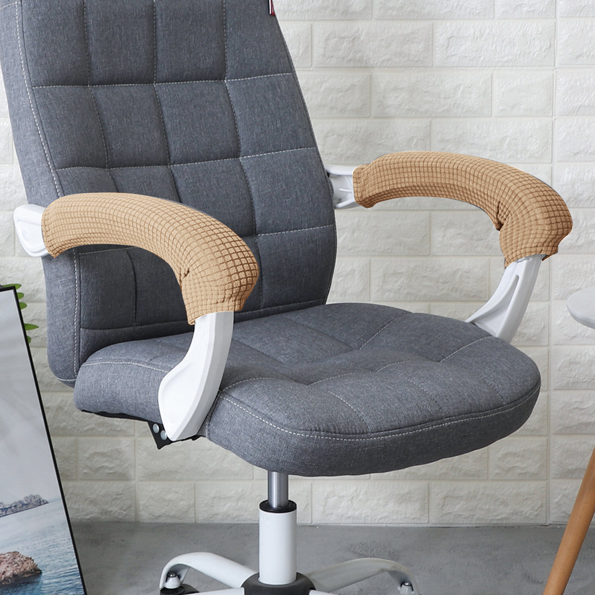 210gsm Jacquard Water Repellent Armrest Covers for Office Chair (Zipper Style), 1 Pair, Camel