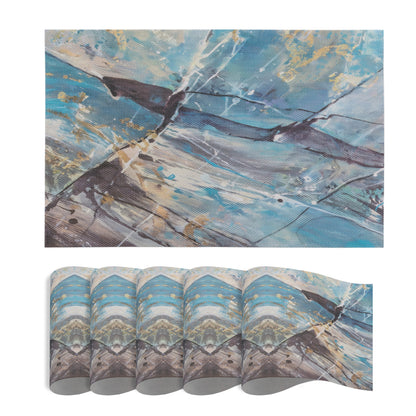 Marble Fusion PVC Mats for Dining Table, Artistic Stroke - Slate Blue