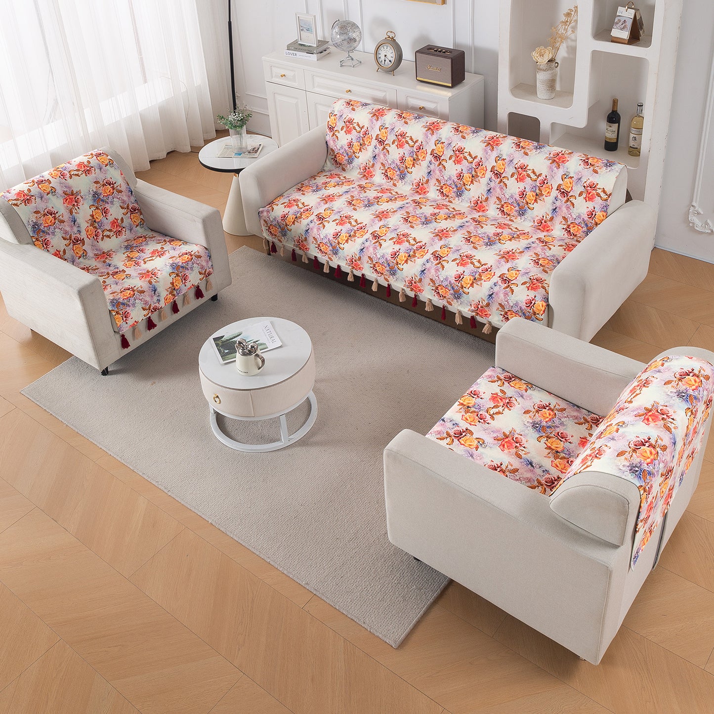 Holland Velvet 5-Seater Sofa Cover with Tassel (3+1+1), Vintage Rose Bloom