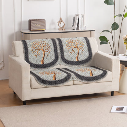 LoomVerse Quilted Sofa Cover Set Washable Sofa Panel for Seat & Back - Tranquil Tree