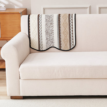 HOKIPO Boho Geometry Sofa Cover Mat|'Valenca Wavy Luxe Series' Earth Brown