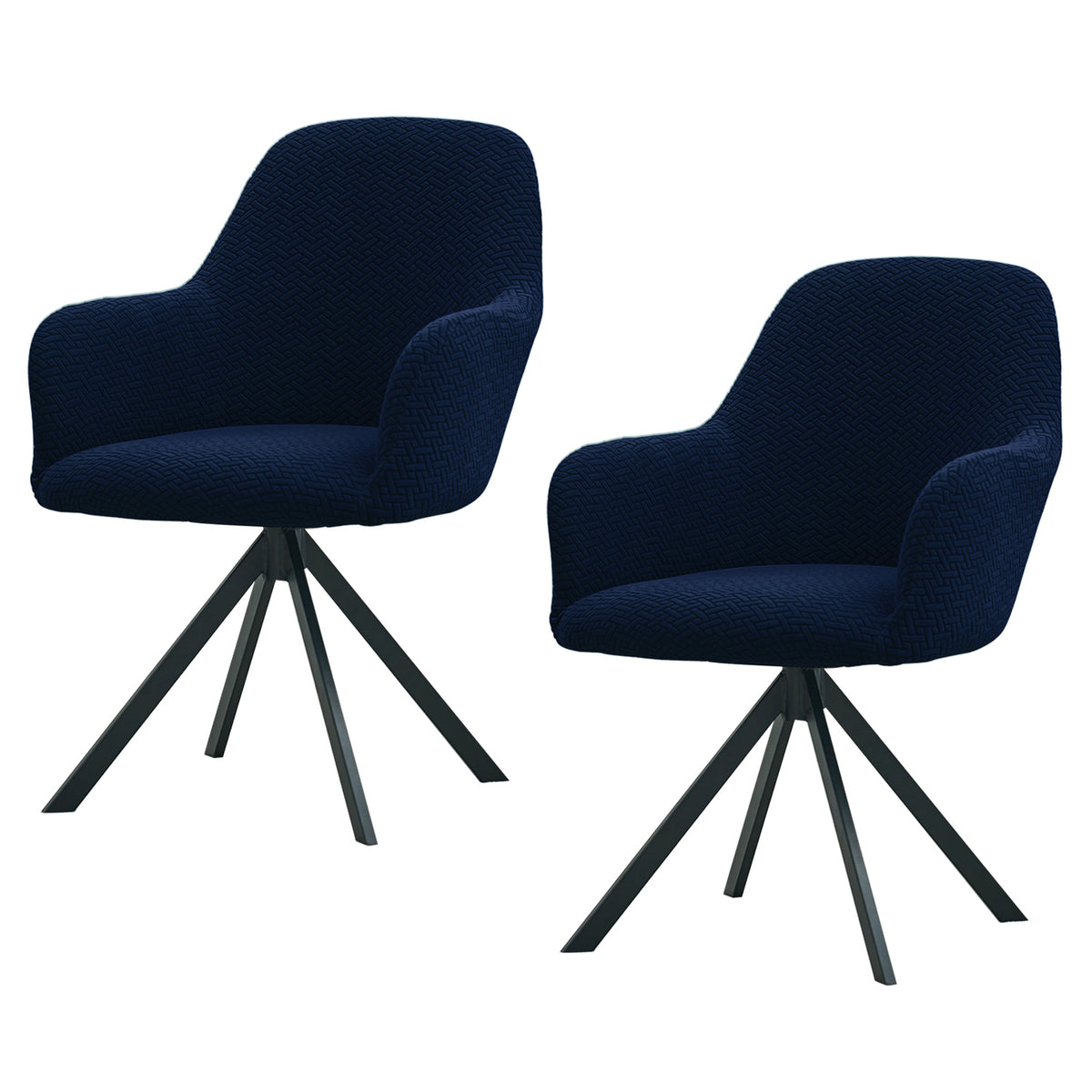 Premium Jacquard Fully Covered Cover for Swivel Dining Chair with Arms, Navy Blue