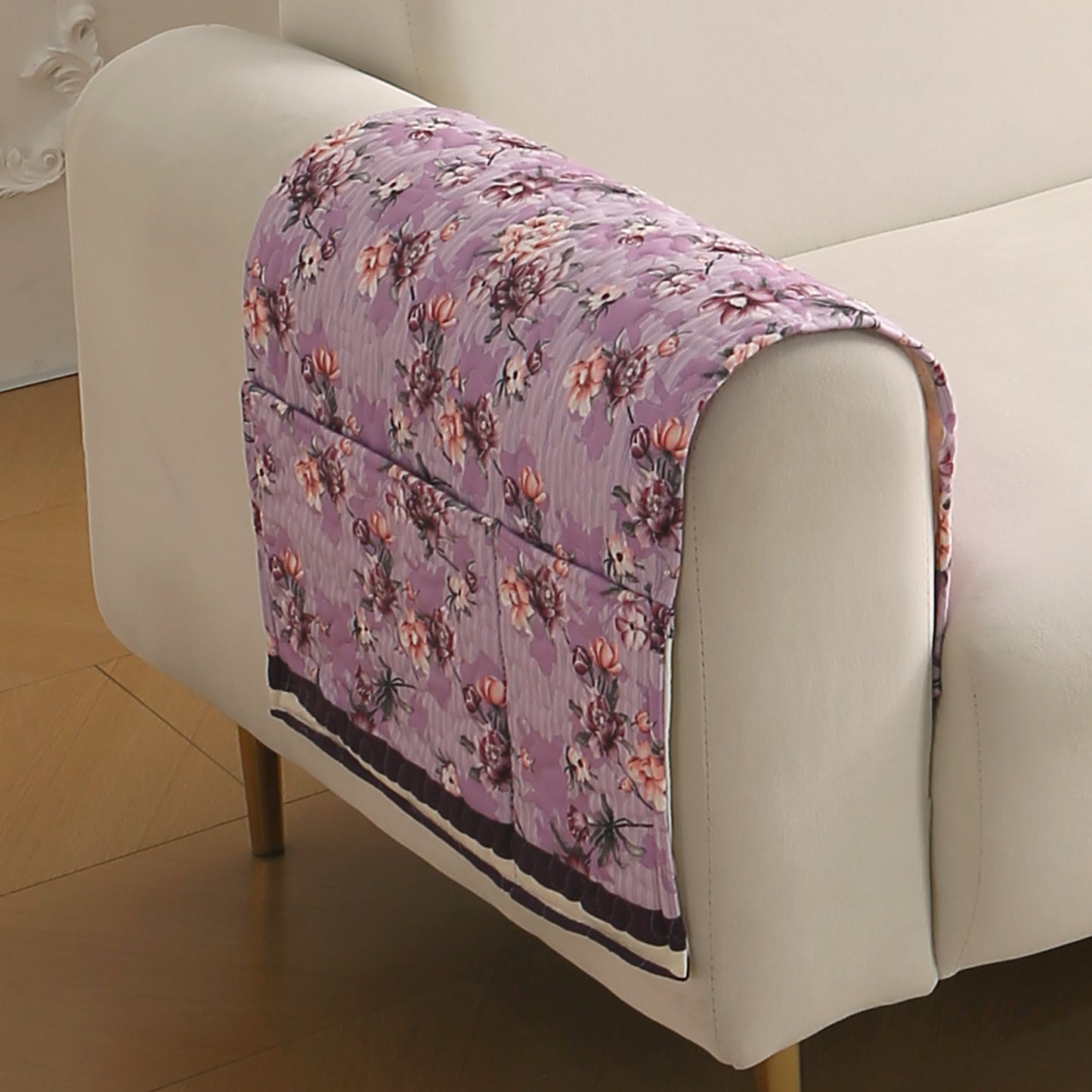Florentina Series Printed Holland Velvet Sofa Mat - Peony Lavender
