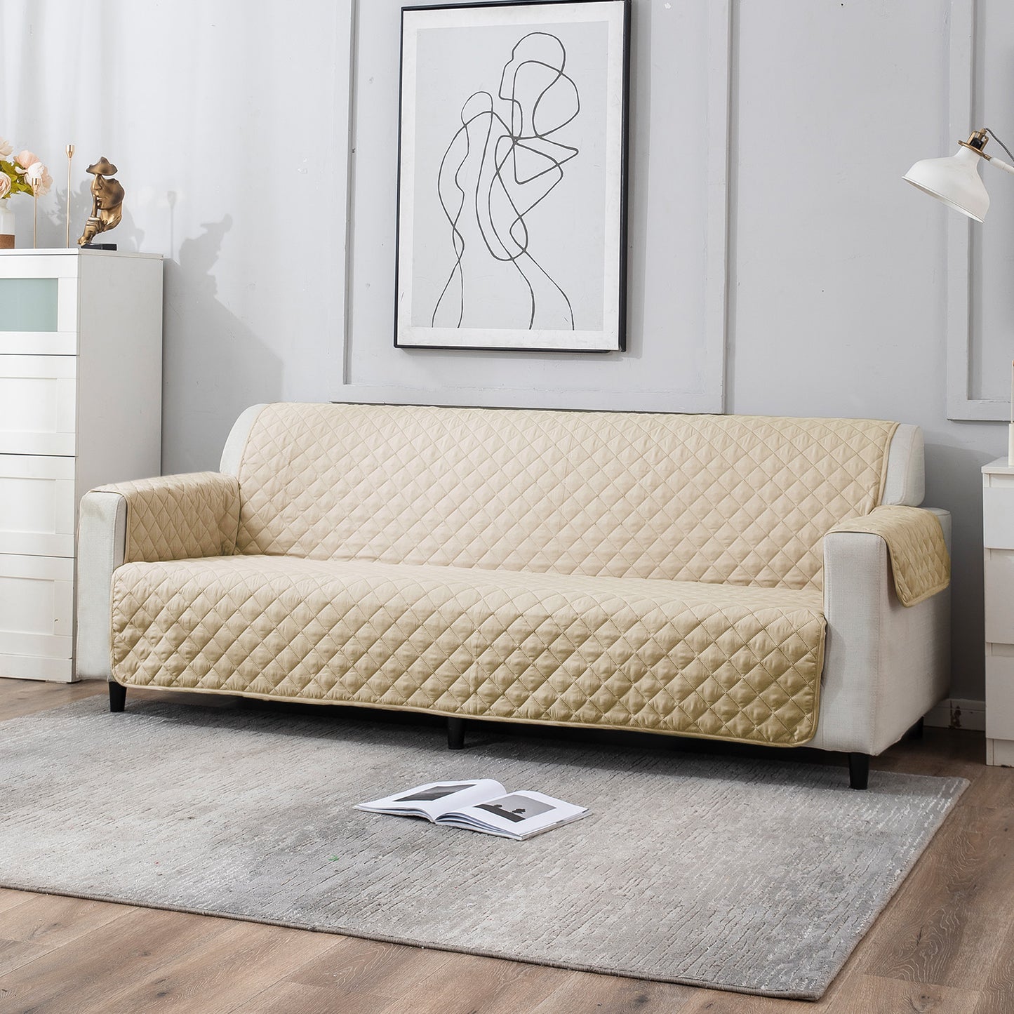 Beige quilted sofa ke cover