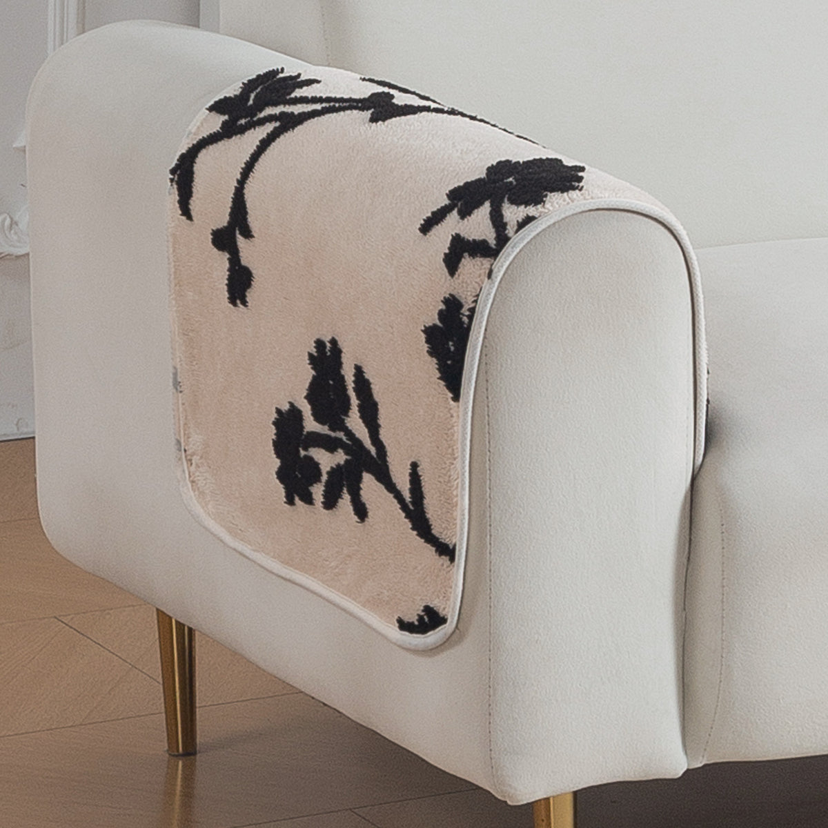 Luxury Plush Sherpa Anti-Slip Sofa Cover Mat, 'Noirea Series'| Botanical Vine