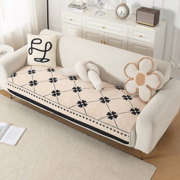 Luxury Plush Sherpa Anti-Slip Sofa Cover Mat, 'Noirea Series'| Floral Lattice