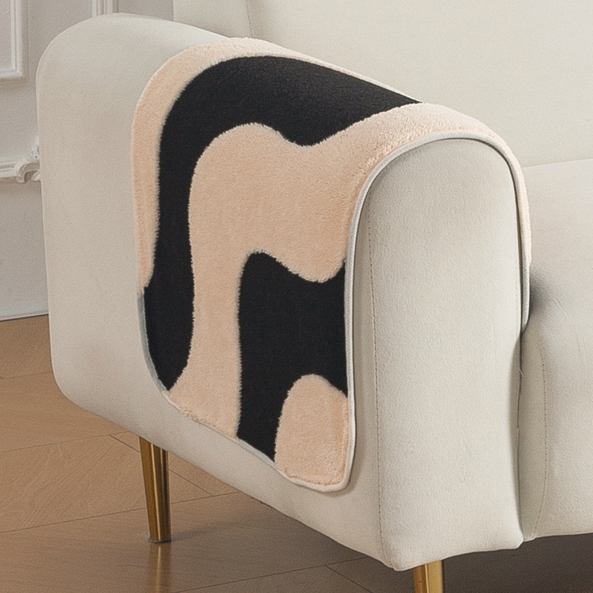 Luxury Plush Sherpa Anti-Slip Sofa Cover Mat, 'Noirea Series'| Wavy Stripe