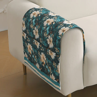 Florentina Series Printed Holland Velvet Sofa Mat - Pansies Teal