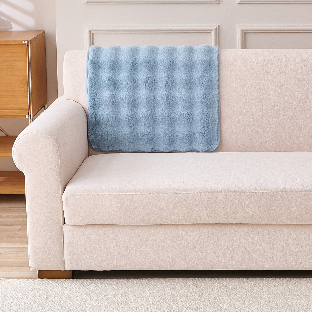 'FurHug' Premium Faux Rabbit Fur Sofa Seat Mats, Charm Blue