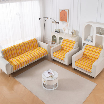 Artisan Boho Series 5-Seater Sofa Cover with Tassels (3+1+1), Mustard Yellow