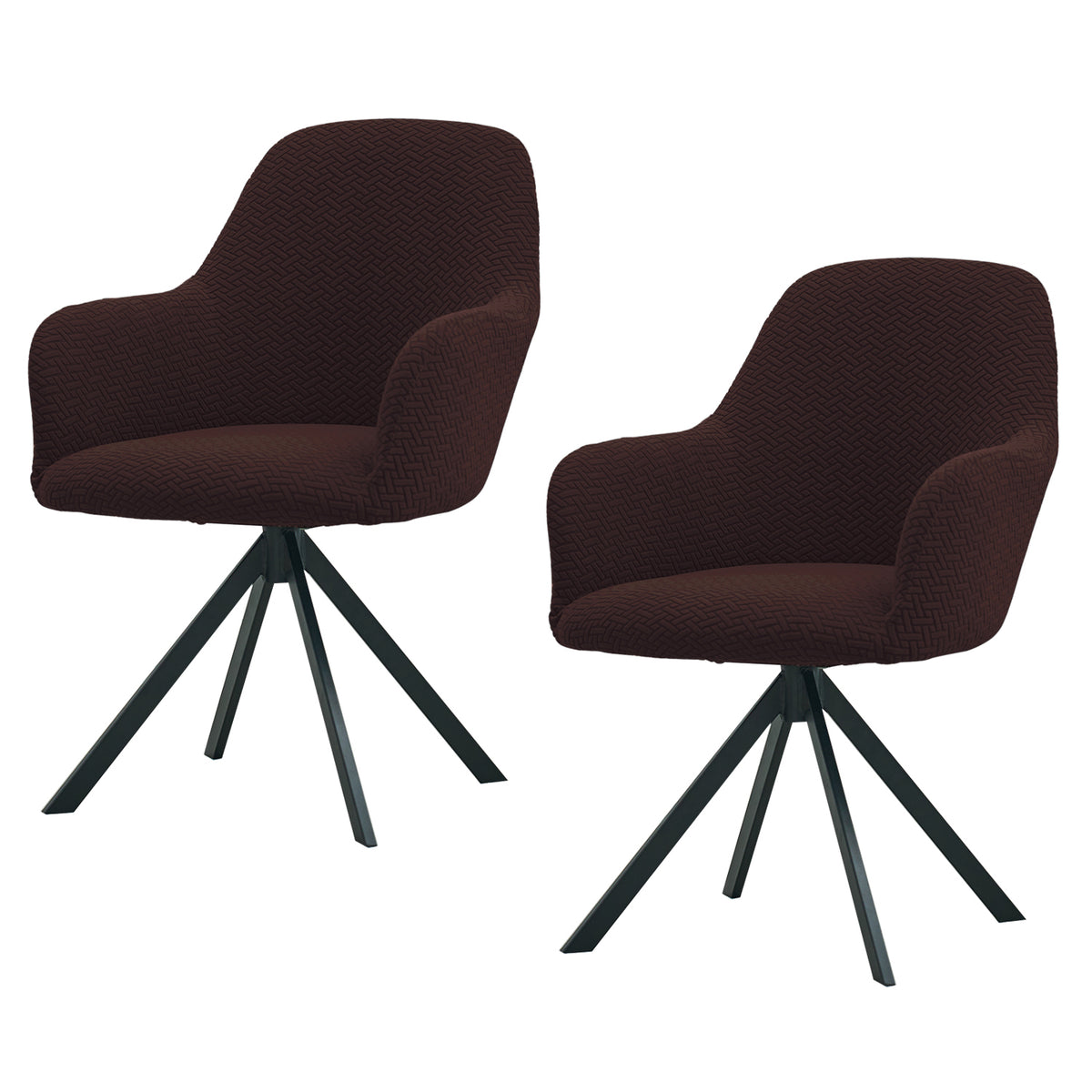 Premium Jacquard Fully Covered Cover for Swivel Dining Chair with Arms, Chocolate Brown