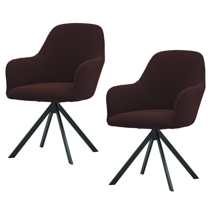 Premium Jacquard Fully Covered Cover for Swivel Dining Chair with Arms, Chocolate Brown