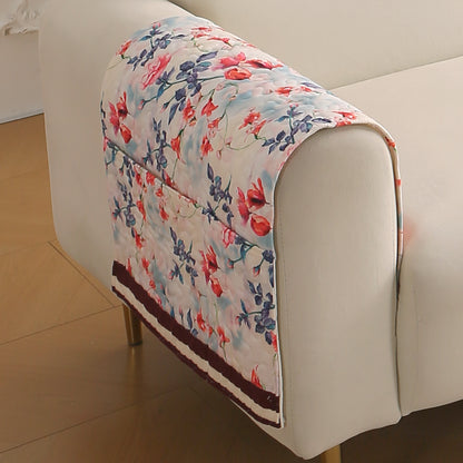 Florentina Series Printed Holland Velvet Sofa Mat - Scarlet Rose Ivory