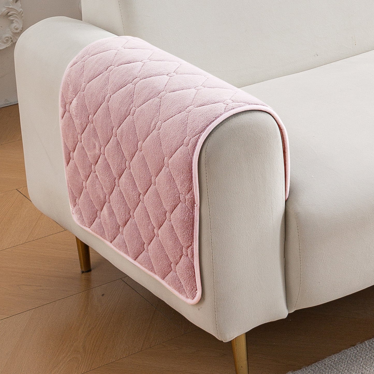 Diamond Tuft Plush Sofa Cover Mat, Blush Pink