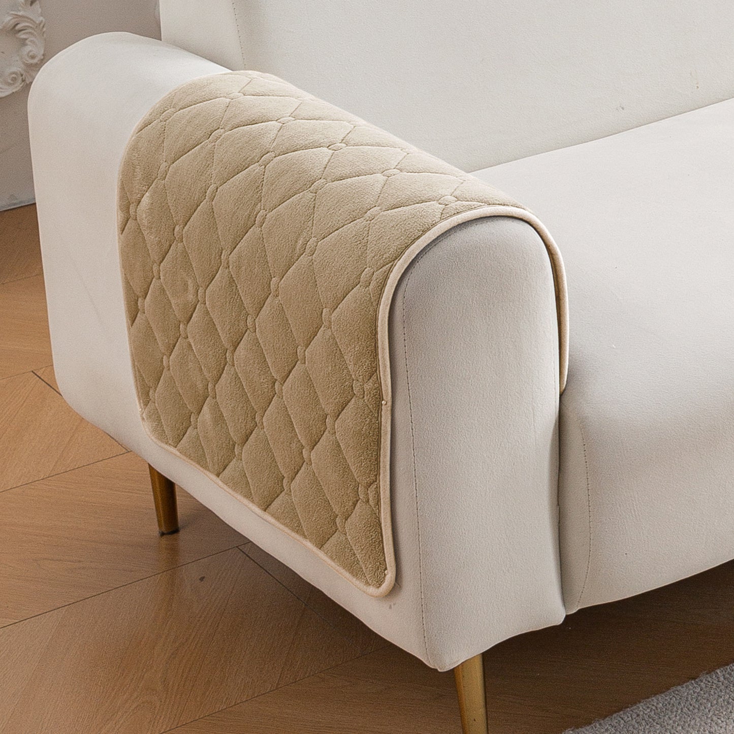 Diamond Tuft Plush Sofa Cover Mat, Sand Beige