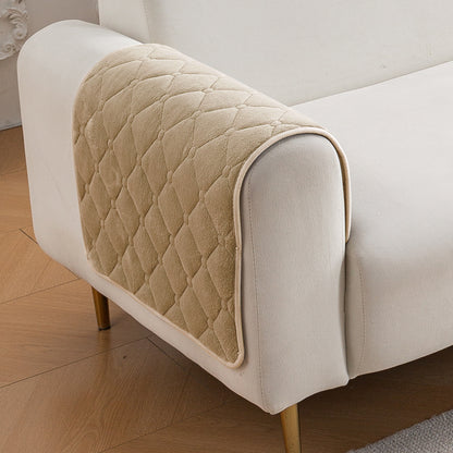Diamond Tuft Plush Sofa Cover Mat, Sand Beige